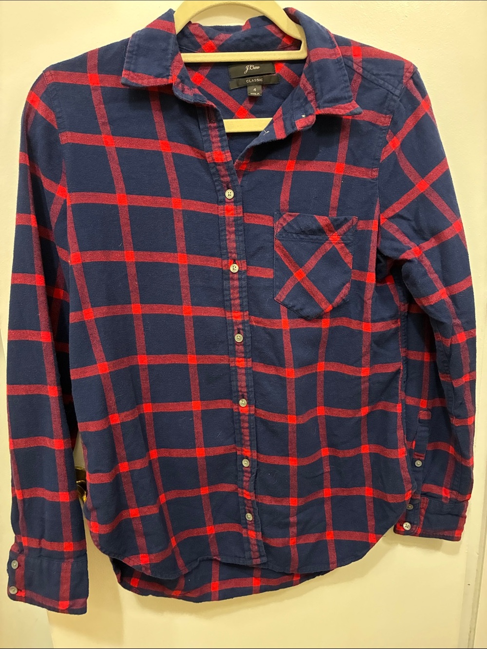 Classic Navy and Red Plaid Women’s Button-Up Flannel Shirt Gorpcore Grunge